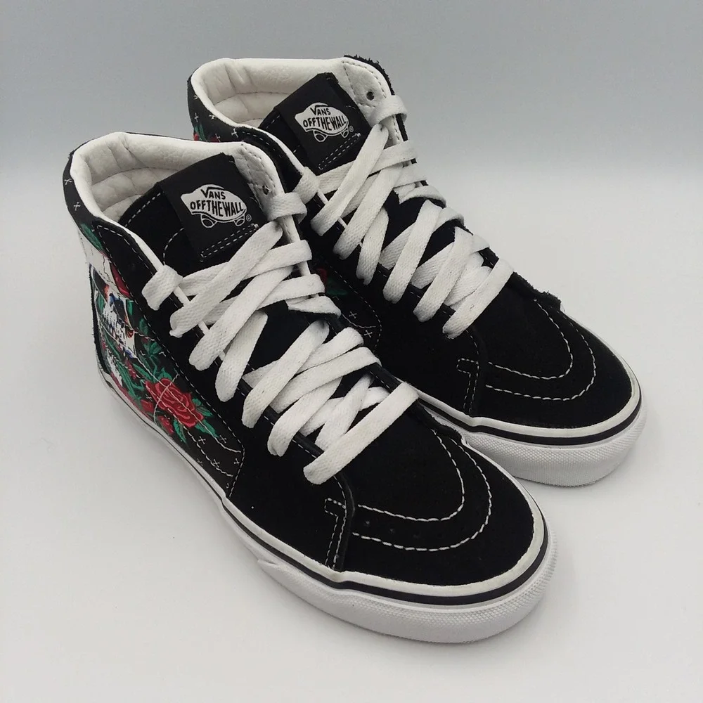Vans Sk8-Hi Skull Rose Black High Top Sneakers Shoes US Women's 5 / Men's‎ 3.5